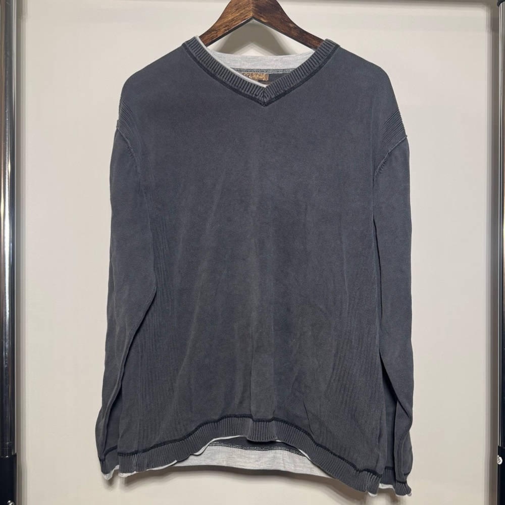 Men's Gray V-Neck Sweater Size XL 100% Cotton Grunge, Streetwear, Vintage, Punk